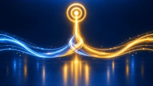 Illustration du marketing allbound : un flux de contenus et un flux de prospection qui se tressent en un seul faisceau vers une cible