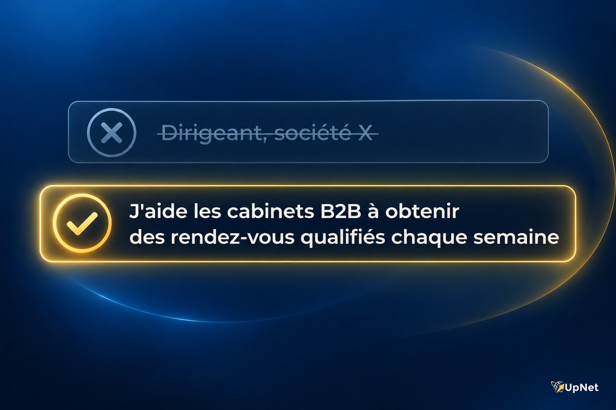 Optimiser Son Profil Et Sa Page Linkedin Pour La Prospection B2B Comparaison entre un titre LinkedIn descriptif et un titre oriente resultat